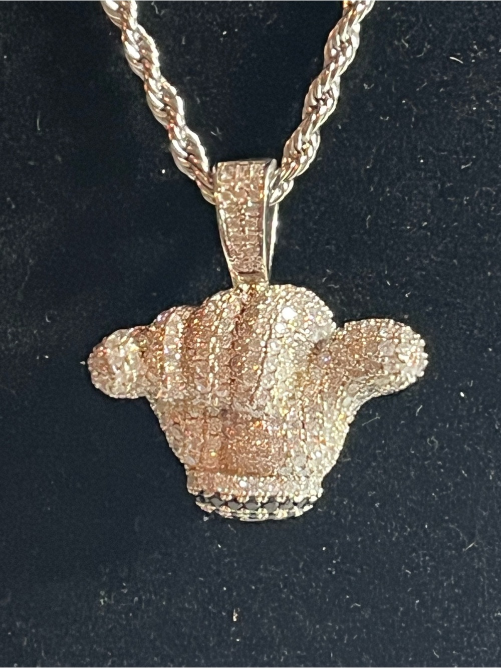 24”, Stainless Steel Rope Chain with Iced Out Shaka Pendant